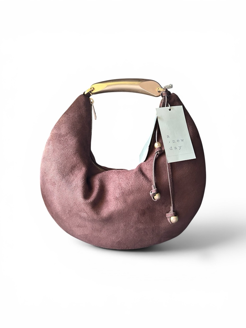 a new day Suede Crescent Shoulder Bag  in Brown